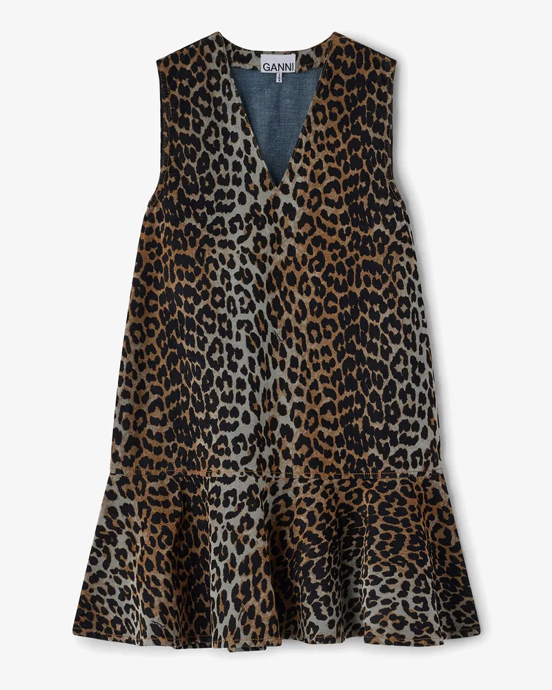 Ganni braun Jeans-Minikleid mit Leopardenmuster Recycelte Baumwolle - Größe Braun