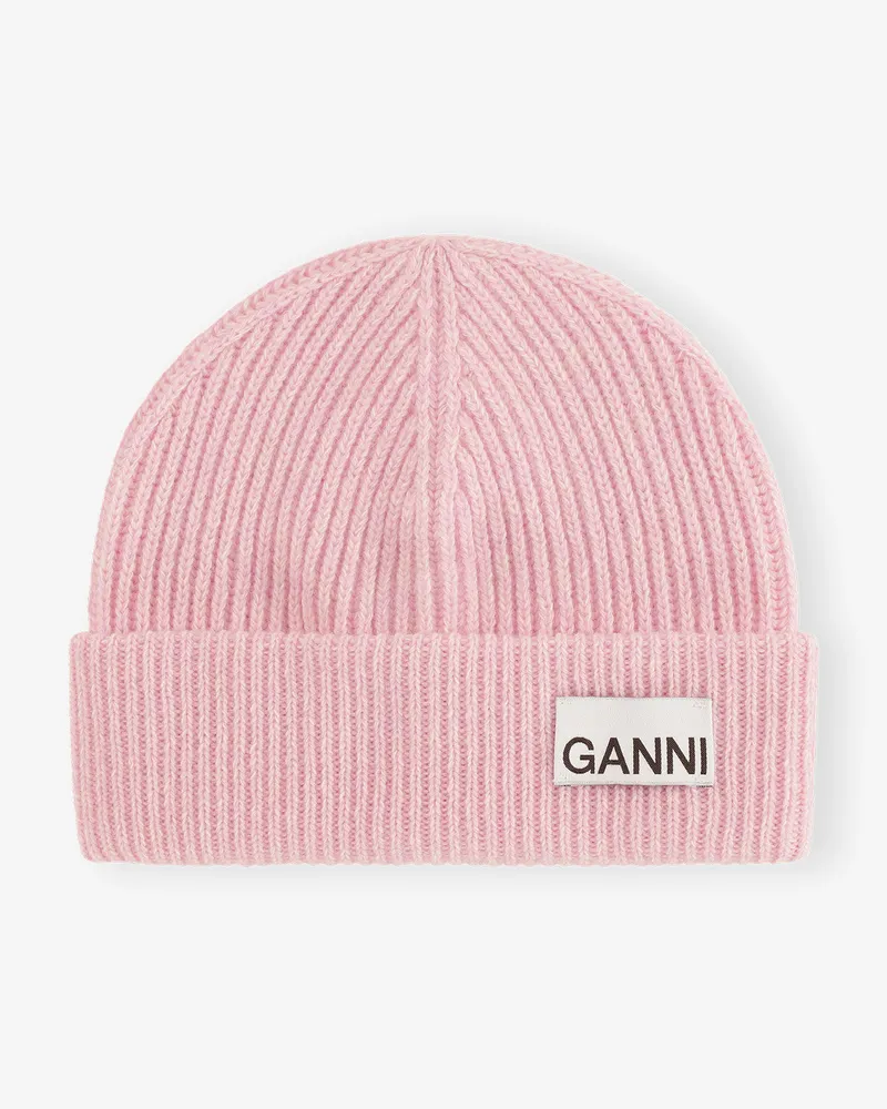 Ganni Light rosa Fitted Rib Knit Wool Beanie Rosa