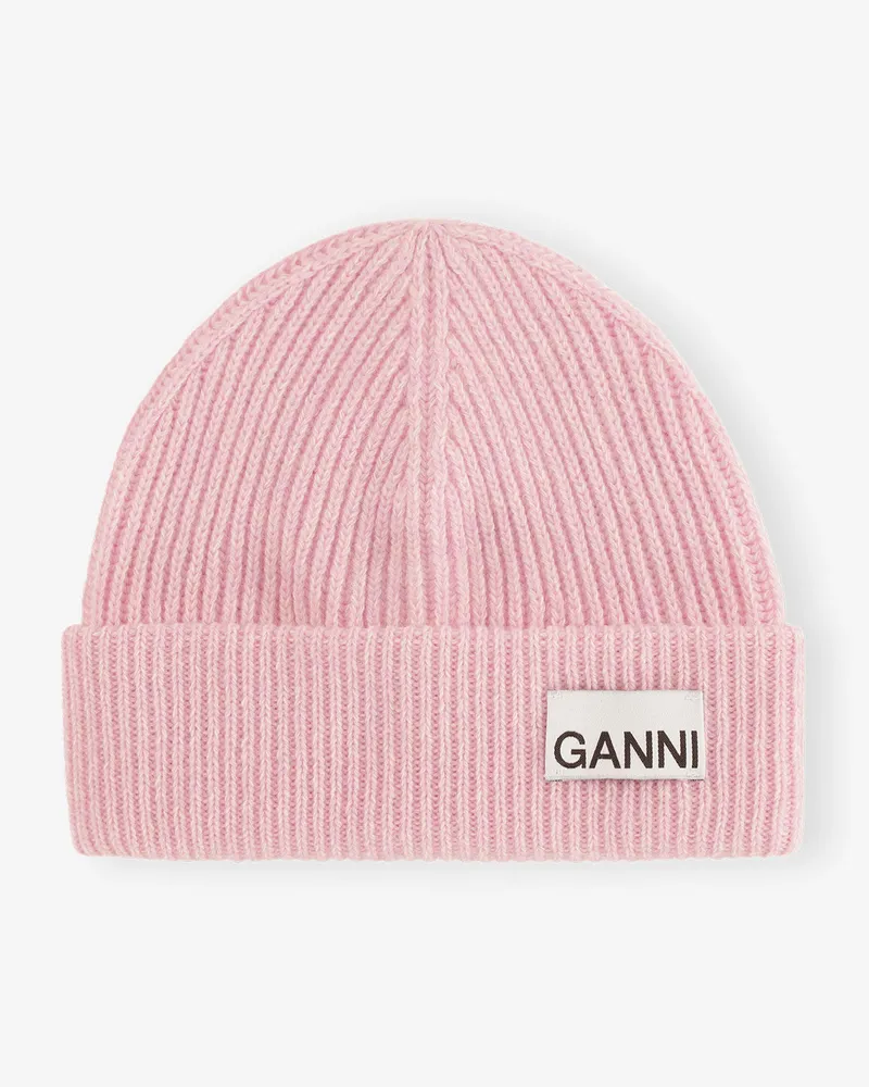 Ganni Light rosa Fitted Rib Knit Wool Beanie Rosa