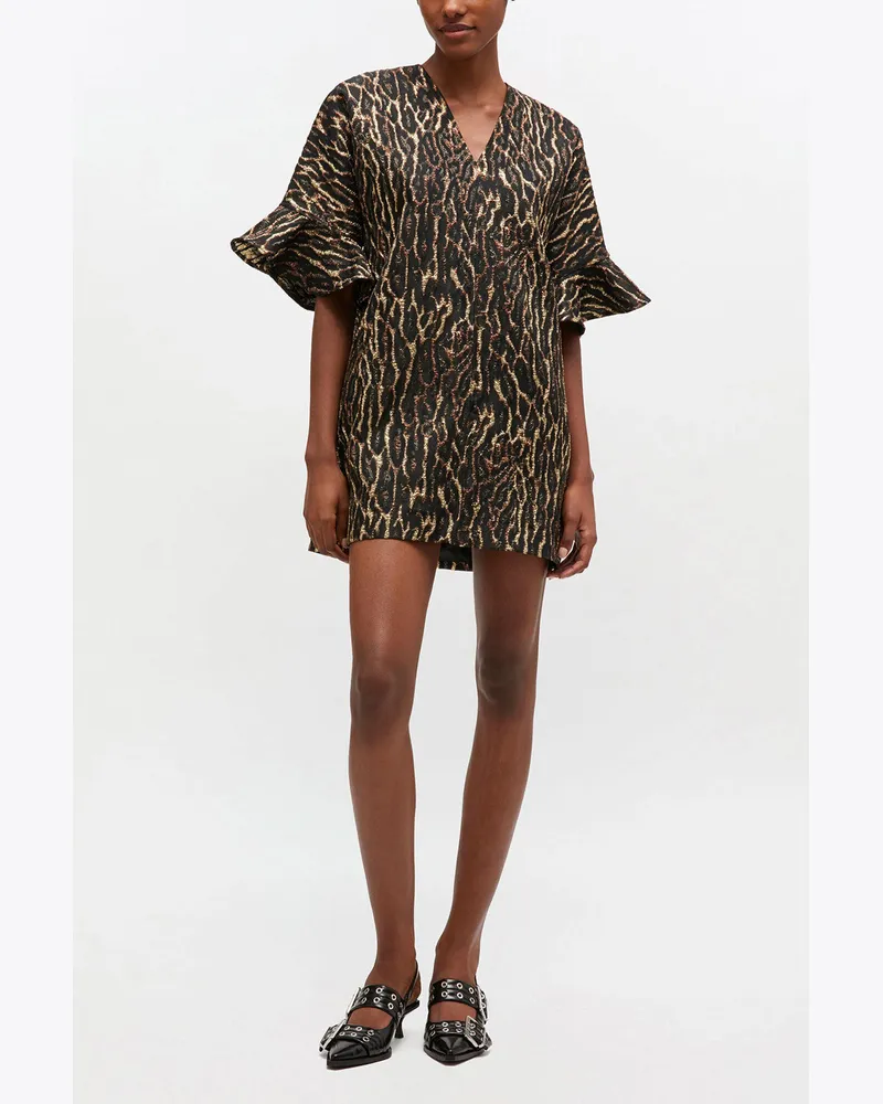 Ganni Mini-Rüschenkleid aus Cloqué in Metallic-Optik - Größe Bronze Bronze