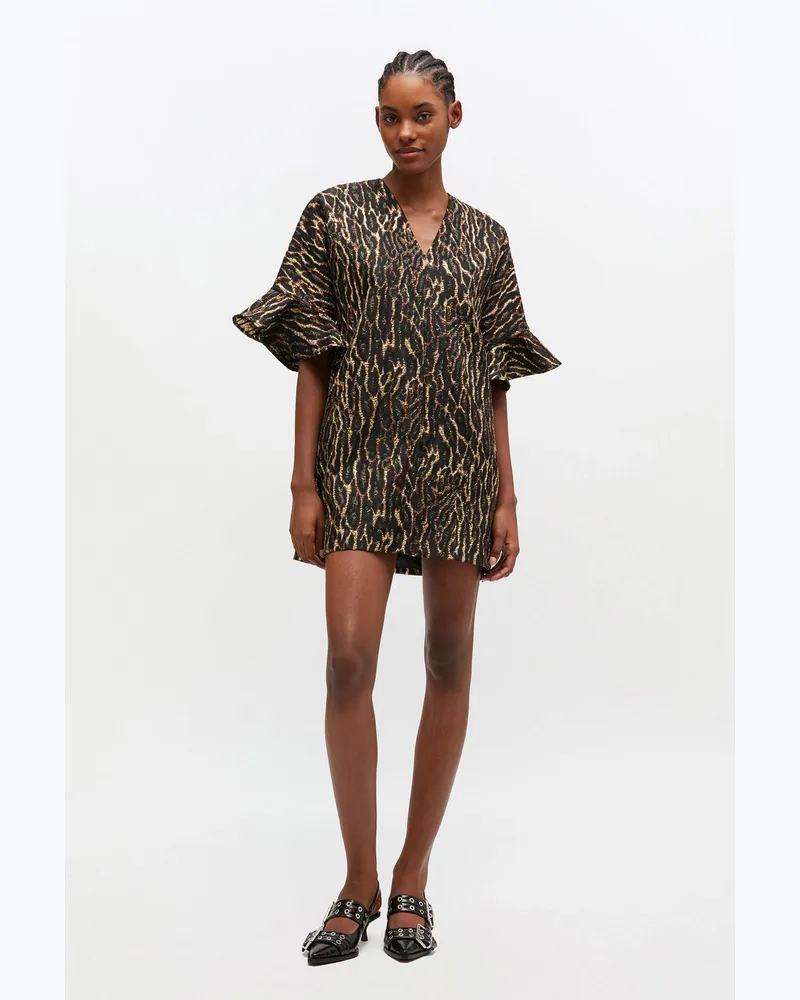 Ganni Mini-Rüschenkleid aus Cloqué in Metallic-Optik - Größe Bronze Bronze