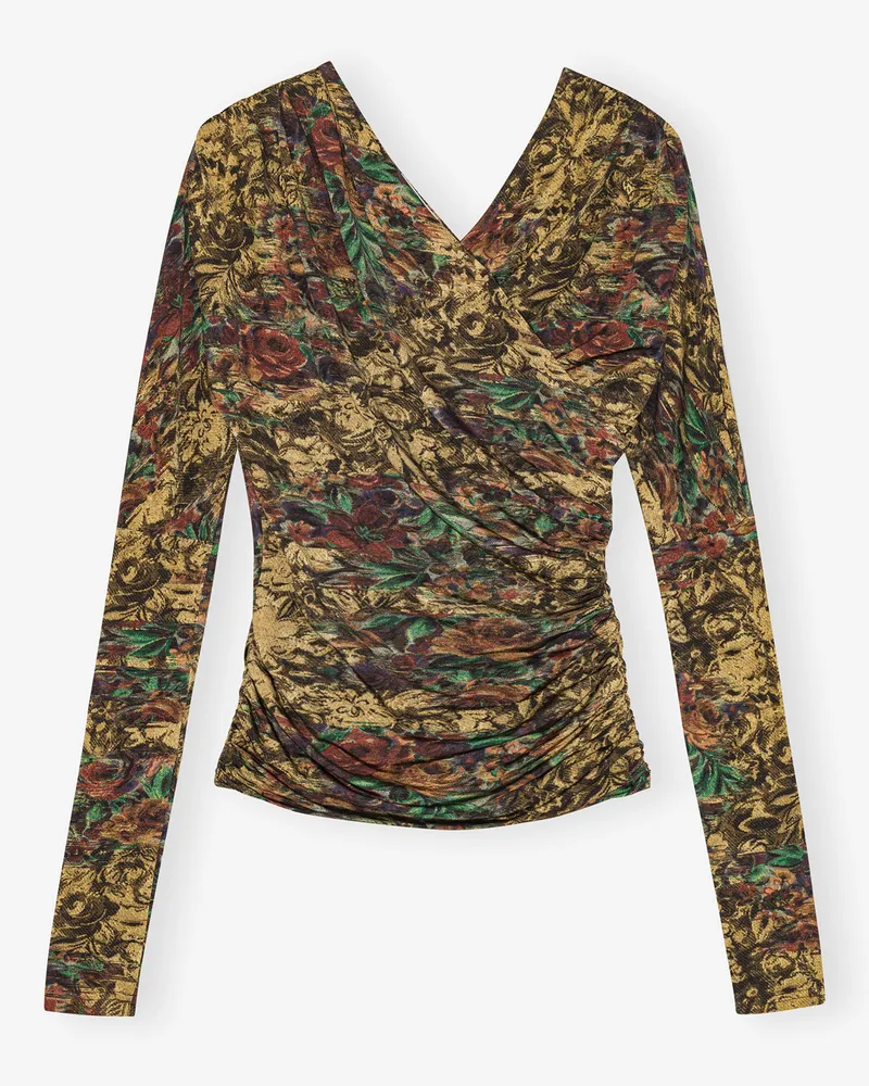 Ganni Custard Top aus bedrucktem Jersey Viskose - Größe Custard