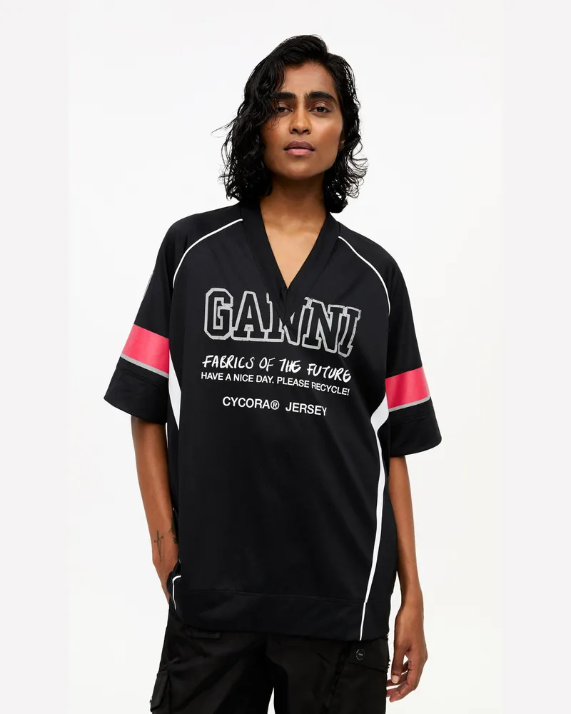 Ganni Schwarze League Oversized T-Shirt - Größe schwarz Schwarz