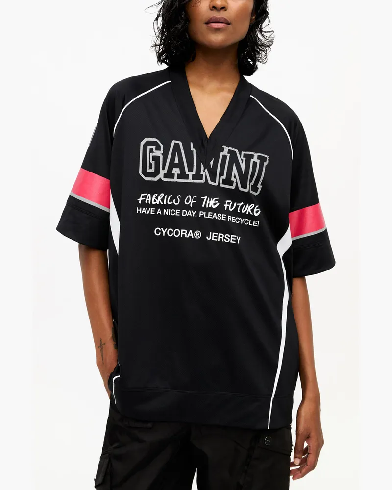 Ganni Schwarze League Oversized T-Shirt - Größe schwarz Schwarz
