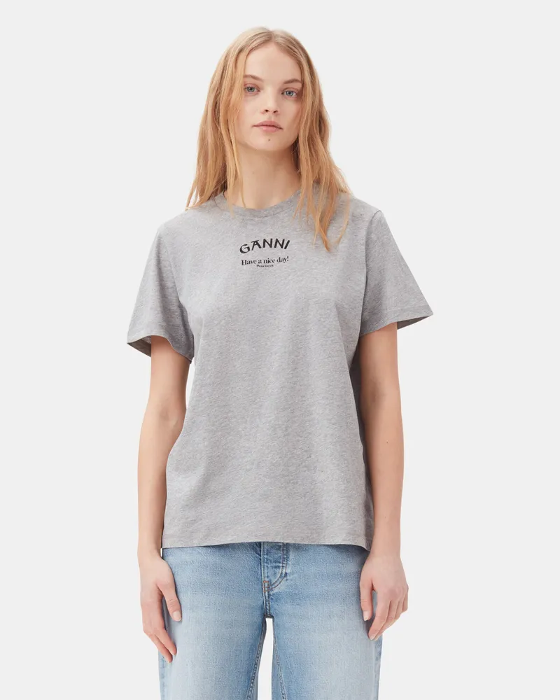 Ganni grau Relaxed O-neck T-Shirt Baumwolle - Größe Grau