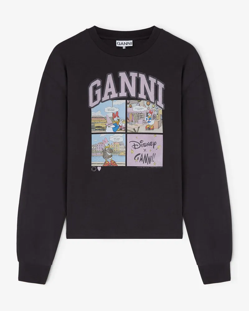 Ganni Schwarzes Langarm-T-Shirt mit Daisy-Duck-Print - Größe gemischt Gemischt