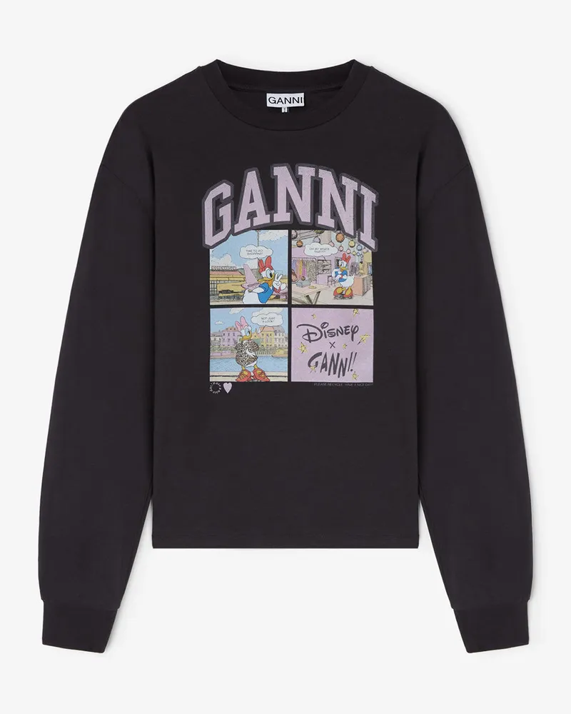 Ganni Schwarzes Langarm-T-Shirt mit Daisy-Duck-Print - Größe gemischt Gemischt