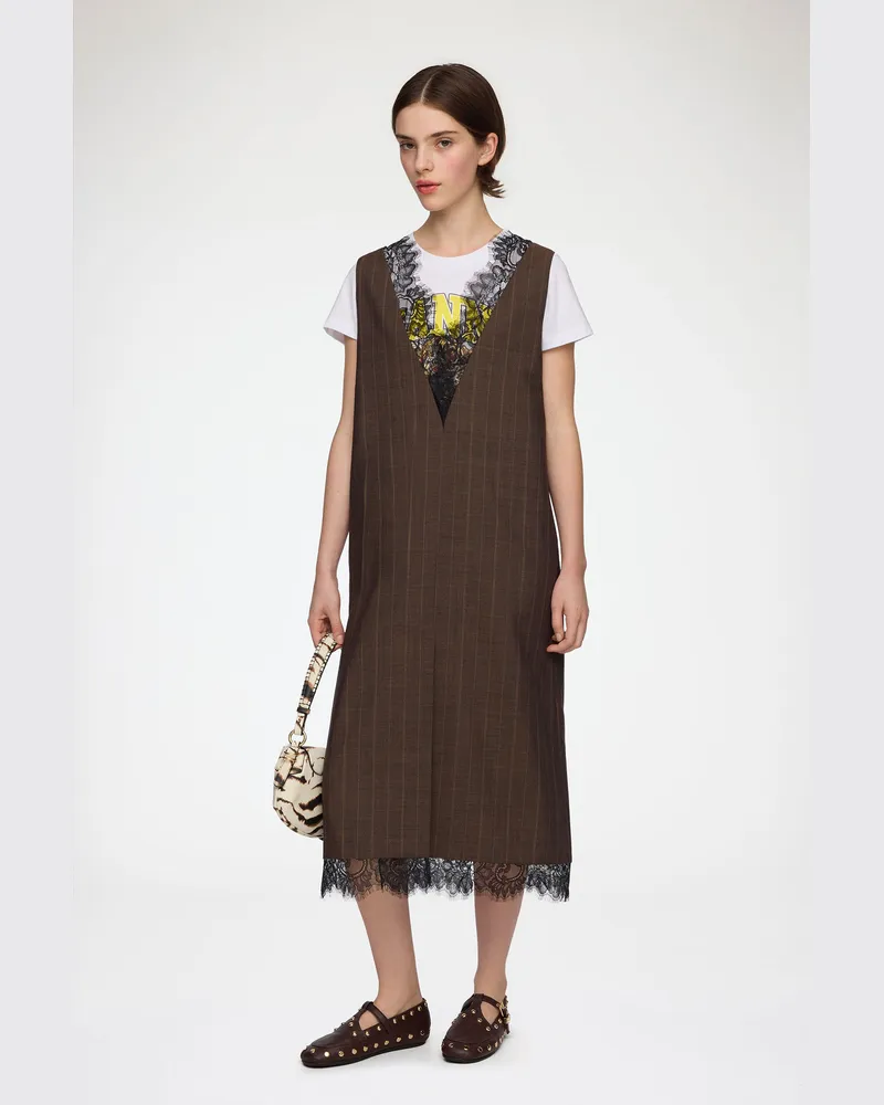 Ganni braun Kleid aus brauner Nadelstreifenwolle Wolle - Größe Braun