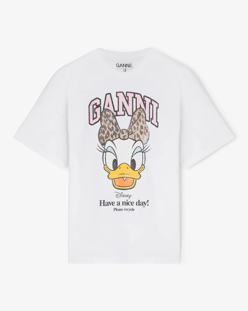 Ganni weiß Weißes T-Shirt mit Daisy-Duck-Print Bio-Baumwolle - Größe Weiß