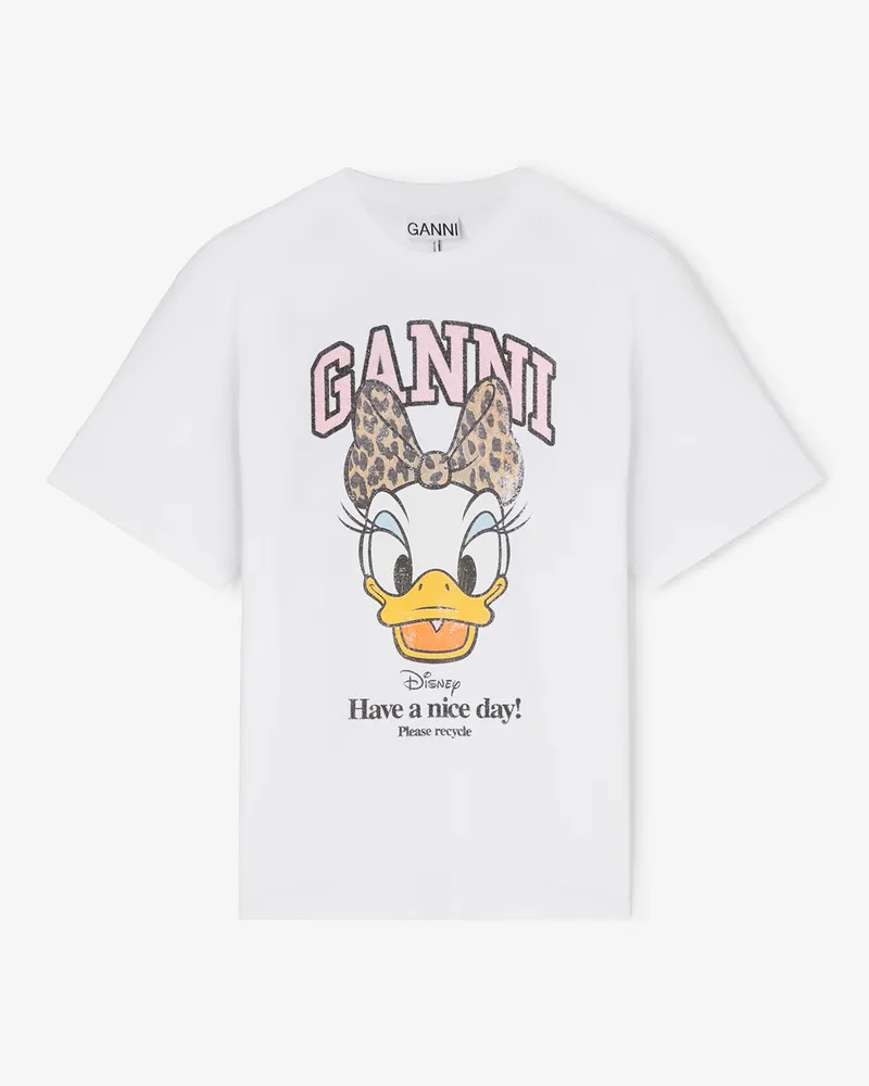 Ganni weiß x Disney - Weißes T-Shirt mit Daisy-Duck-Print - Größe Weiß