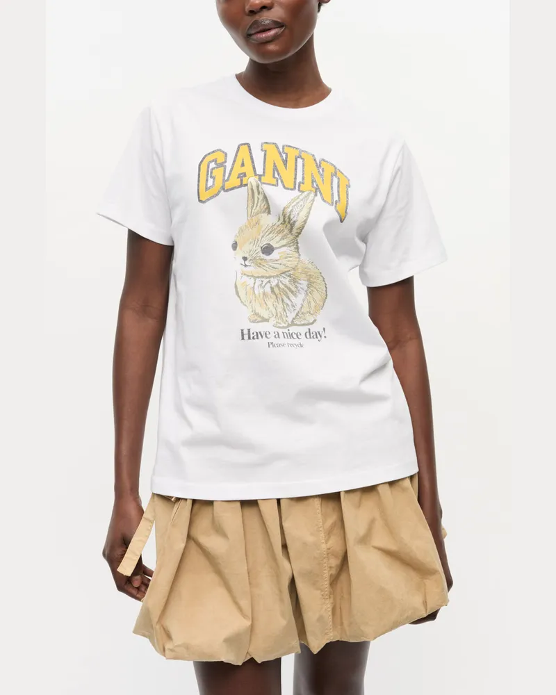 Ganni weiß Weißes entspannt geschnittenes Bunny-T-Shirt aus Jersey Bio-Baumwolle - Größe Weiß