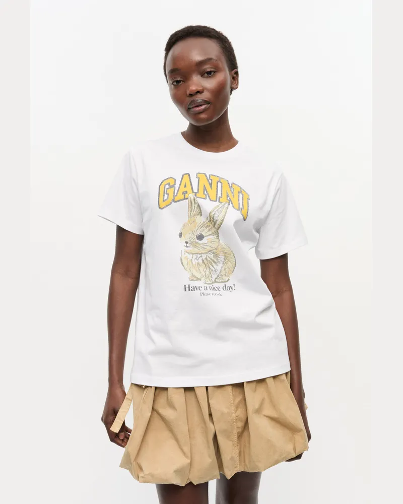 Ganni weiß Weißes entspannt geschnittenes Bunny-T-Shirt aus Jersey Baumwolle - Größe Weiß