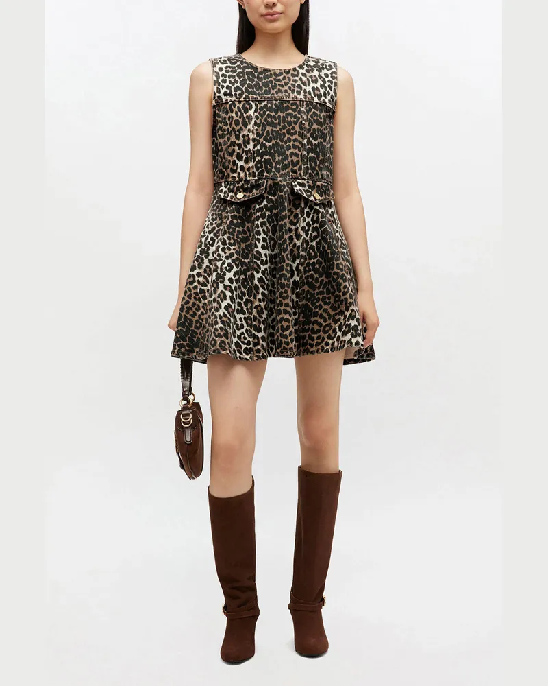 Ganni braun Jeans-Minikleid mit Leopardenmuster Bio-Baumwolle - Größe Braun