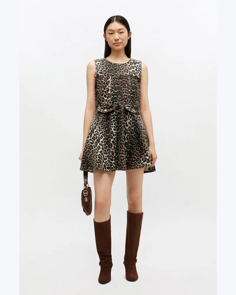 Ganni braun Jeans-Minikleid mit Leopardenmuster Bio-Baumwolle - Größe Braun