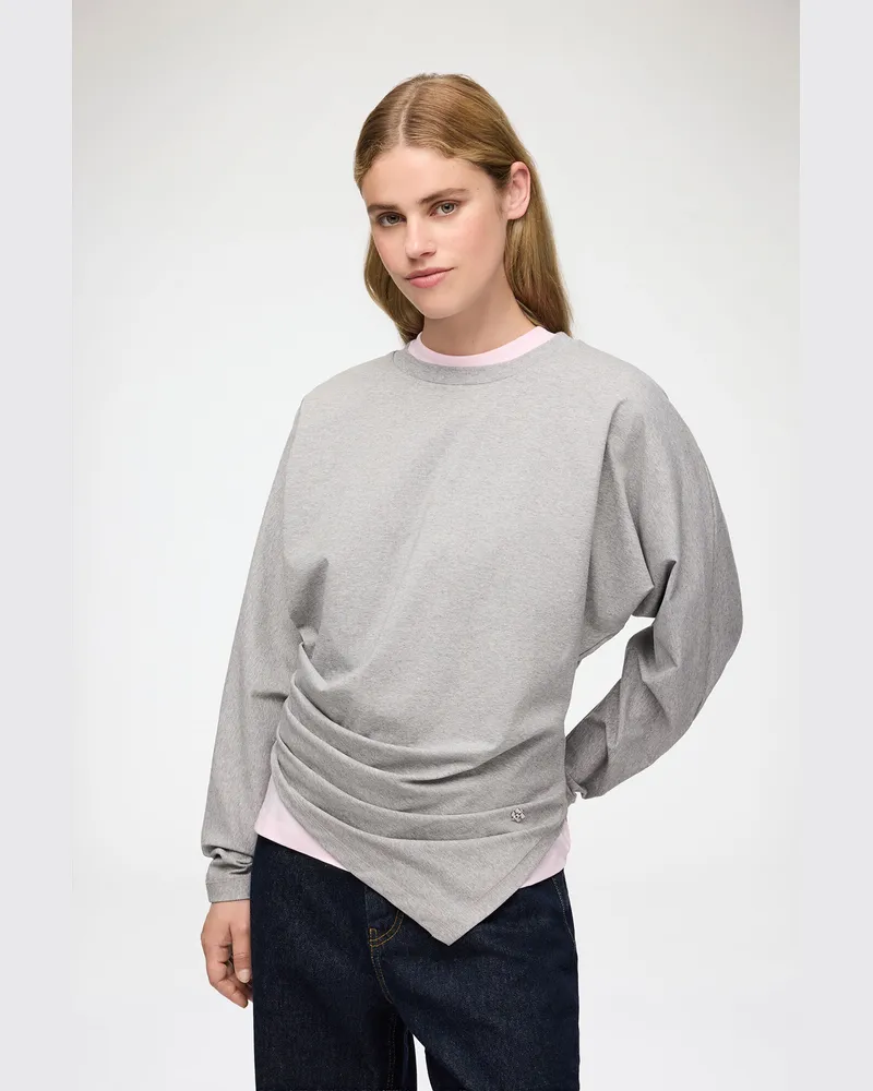 Ganni grau Bluse aus drapiertem Jerseystoff Bio-Baumwolle - Größe Grau