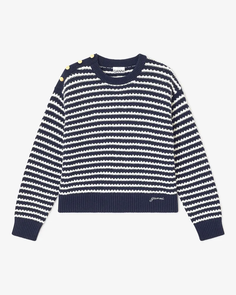 Ganni marineblau Dunkelblau gestreifter Wollpullover Wolle - Größe Marineblau