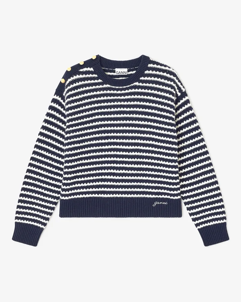 Ganni marineblau Dunkelblau gestreifter Wollpullover Wolle - Größe Marineblau