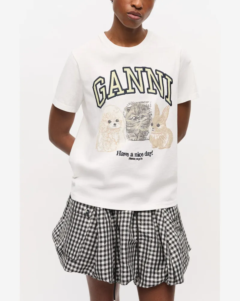 Ganni weiß Weißes T-Shirt mit Animal-Print Bio-Baumwolle - Größe Weiß