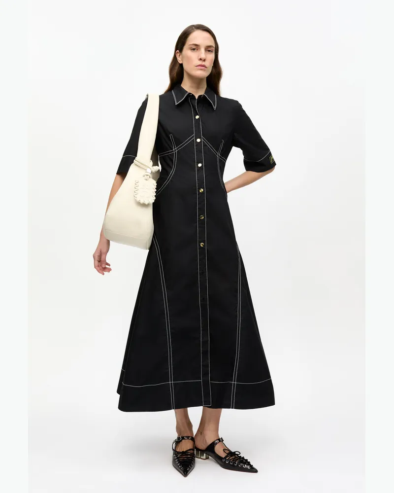 Ganni schwarz Schwarzes Hemdkleid aus Baumwollpopeline Baumwolle - Größe Schwarz