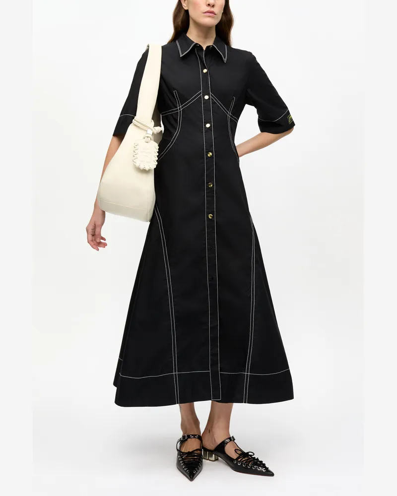 Ganni schwarz Schwarzes Hemdkleid aus Baumwollpopeline Bio-Baumwolle - Größe Schwarz