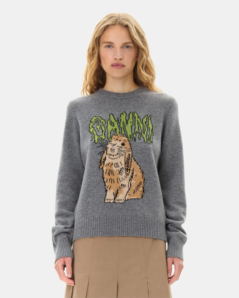 Ganni grau Graphic Bunny Pullover - Größe Frost Gray Frost
