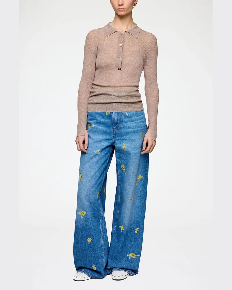 Ganni blau Weite Lari-Jeans aus bedrucktem Denim Bio-Baumwolle - Größe Blau
