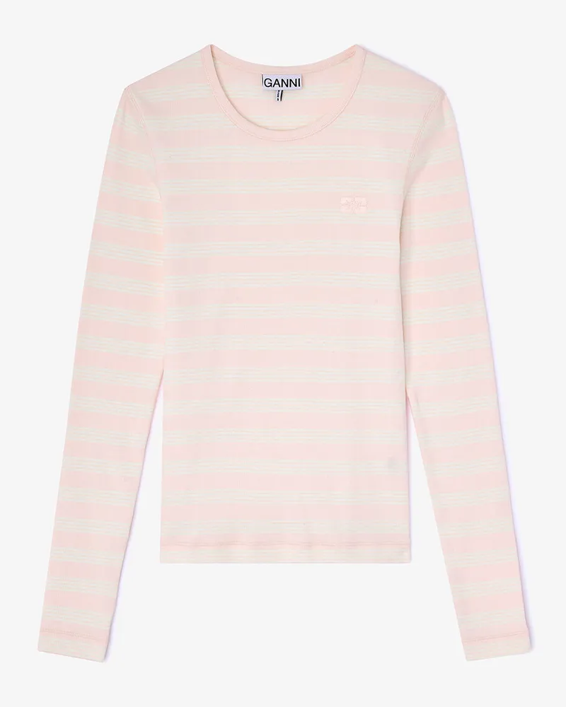 Ganni rosa Geripptes Langarmshirt mit Streifen Bio-Baumwolle - Größe Rosa