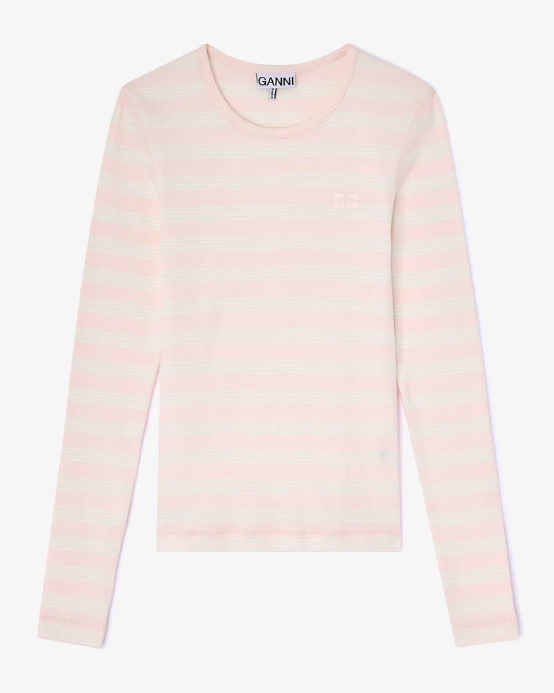 Ganni rosa Geripptes Langarmshirt mit Streifen Bio-Baumwolle - Größe Rosa