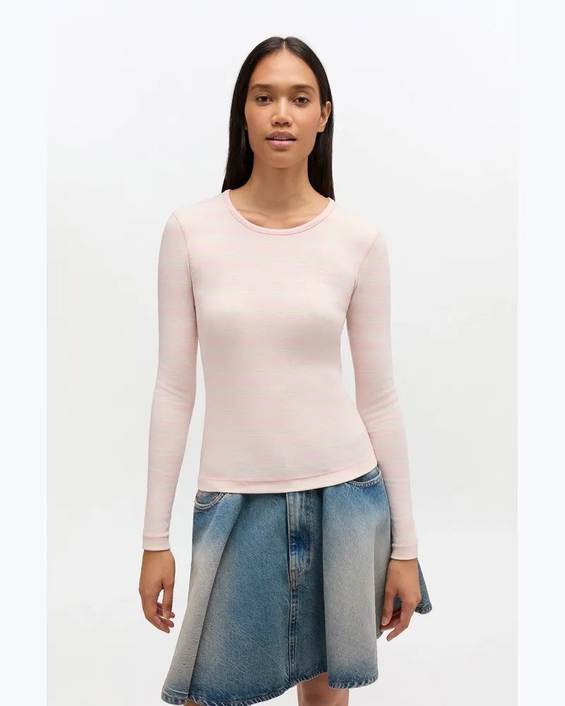 Ganni rosa Geripptes Langarmshirt mit Streifen Bio-Baumwolle - Größe Rosa