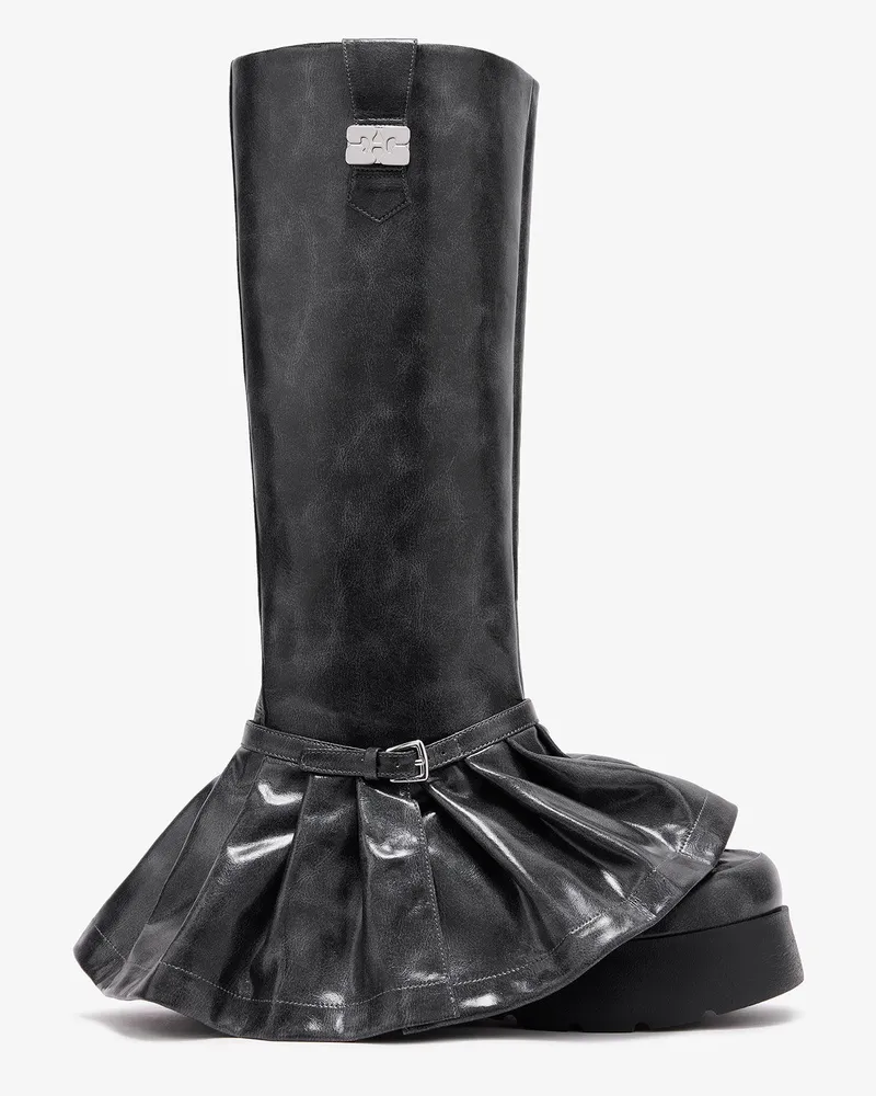 Ganni Kat lange Stiefel in Dunkelgrau Ebony Ebony