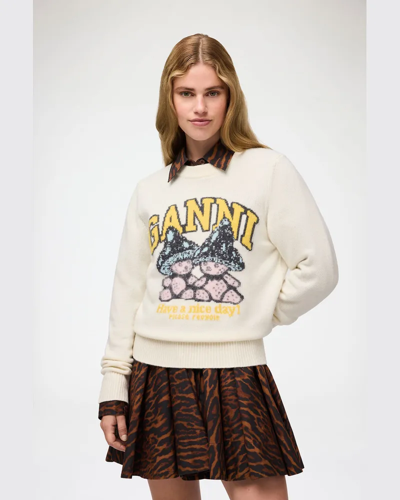 Ganni Pullover mit Pilz-Teddy weiß Weiß
