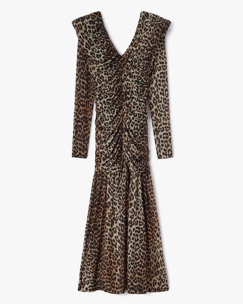 Ganni Kleid aus Mesh mit Leopardenprint - Größe braun Braun