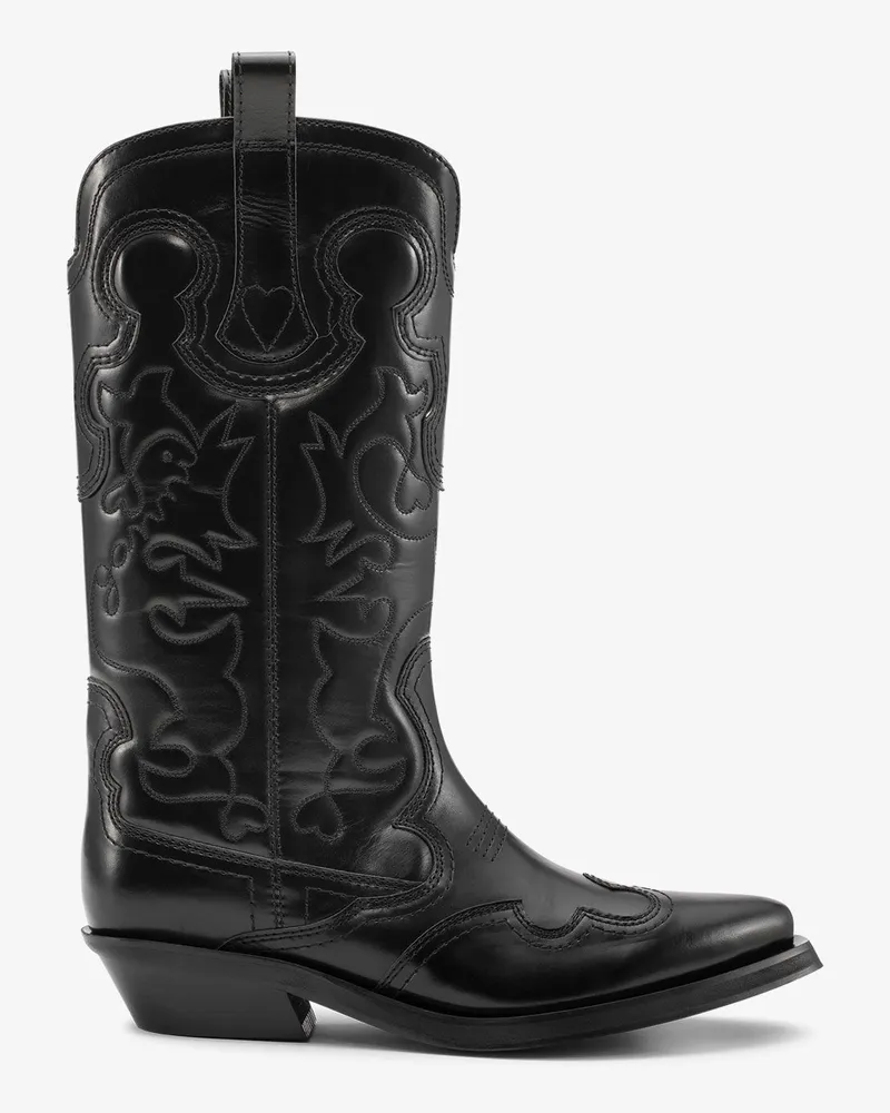 Ganni Westernstiefel mit mittlerer Schaftlänge und Stickerei in Schwarz - Größe schwarz/schwarz Schwarz