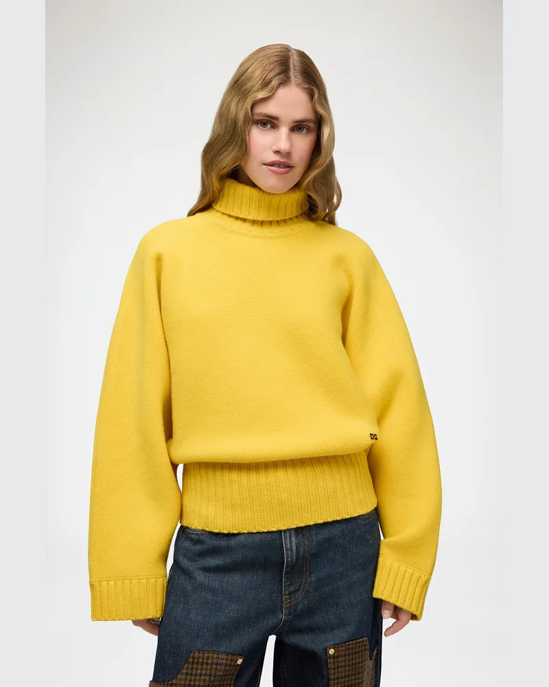 Ganni Doppelt gestrickter Rollkragenpullover gelb Gelb