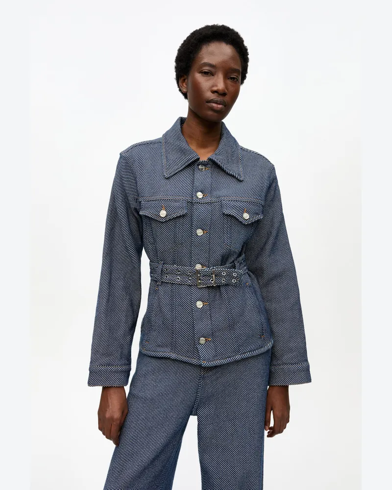 Ganni marineblau Blaue kurze Jeansjacke aus schwerem Twill Baumwolle - Größe Marineblau