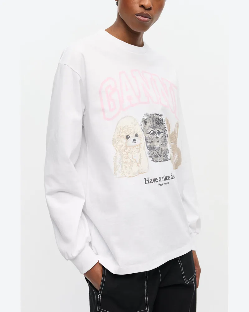 Ganni weiß Weißes Langarm-T-Shirt mit Animalprint Bio-Baumwolle - Größe Weiß