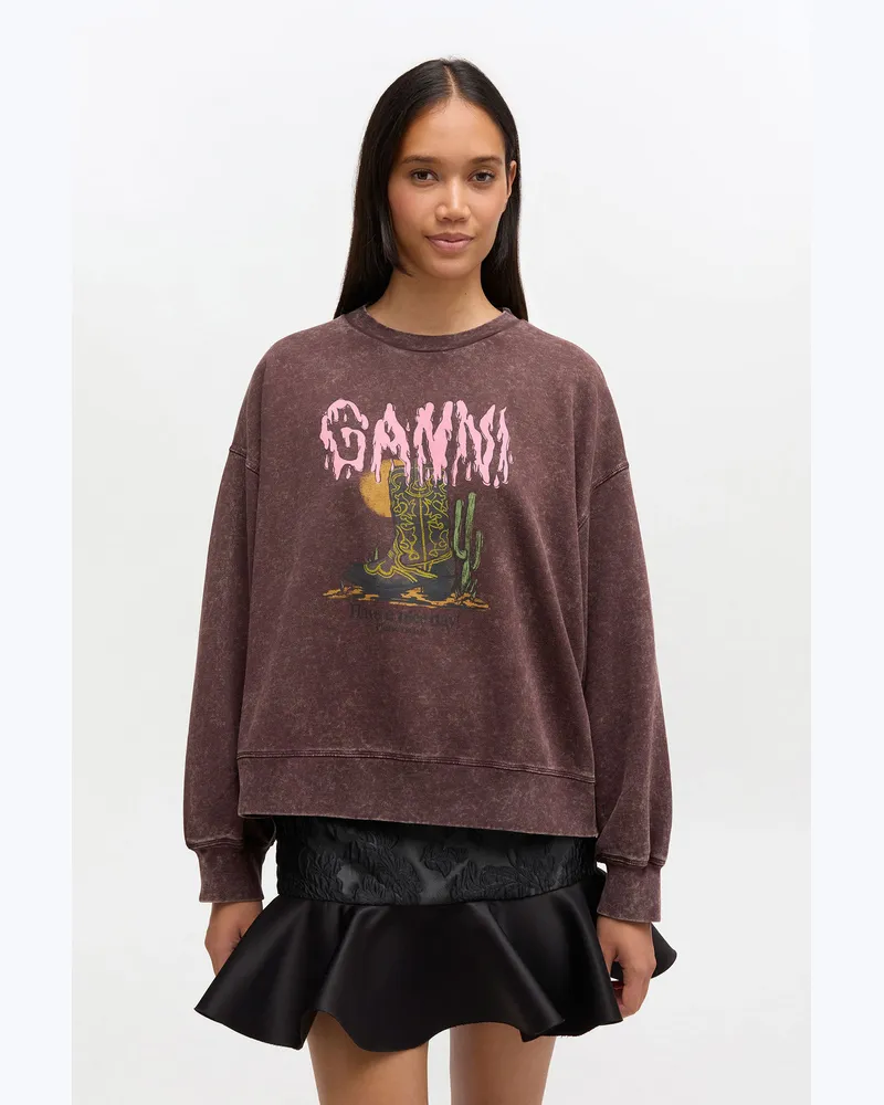 Ganni Chocolate Plum Sweatshirt im Vintage-Waschungsstil - Größe Chocolate
