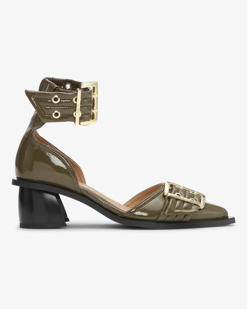 Ganni Olive grün Feminine Buckle Open Cut Pumps - Größe Military Military