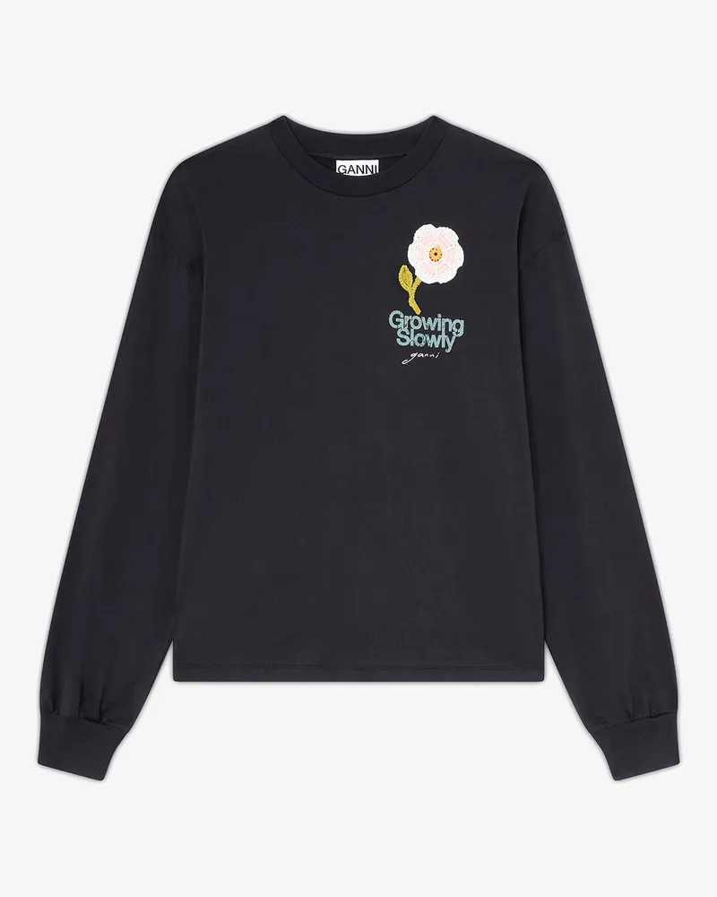 Ganni gemischt Langarm-T-Shirt mit gehäkelter Blume Bio-Baumwolle - Größe Gemischt