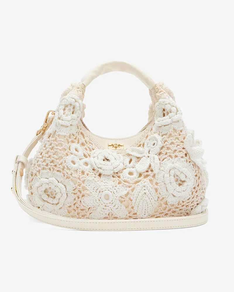 Ganni Mini-Hobo-Tasche aus Häkelstoff in Weiß Weiß