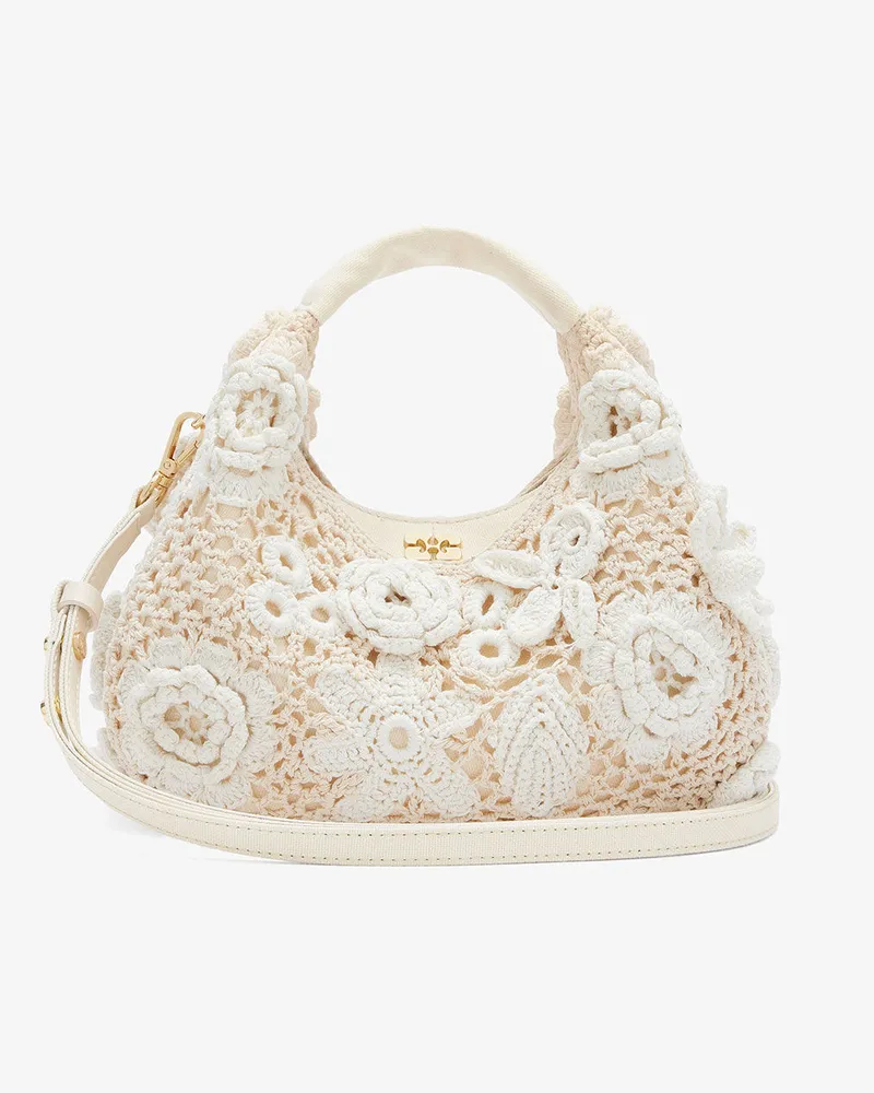 Ganni Mini-Hobo-Tasche aus Häkelstoff in Weiß Weiß