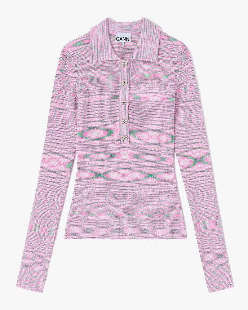 Ganni Poloshirt aus Spacedyed-Strick - Größe rosa Rosa