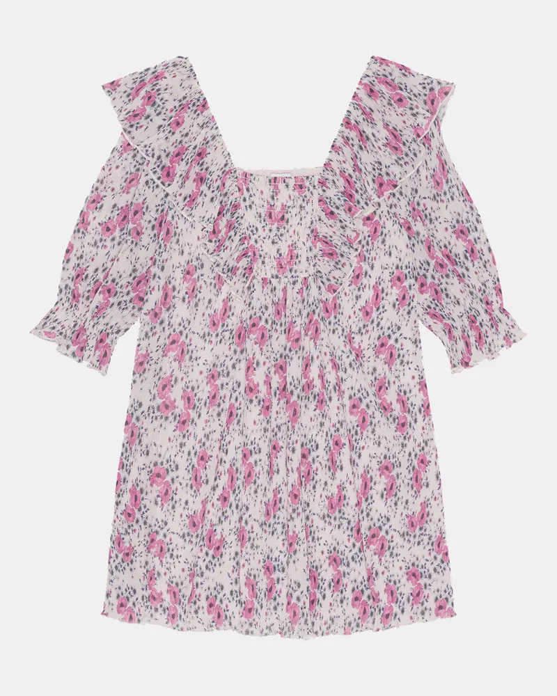 Ganni Plissiertes Georgette-Minikleid mit Rüschen - Größe rosa Rosa
