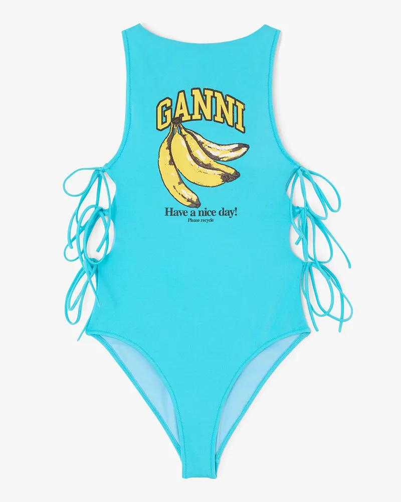 Ganni Badeanzug mit Bananenmuster - Größe blau Blau