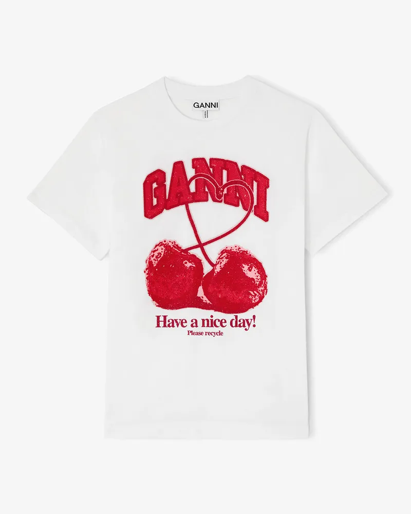 Ganni weiß T-Shirt mit Kirsche Bio-Baumwolle - Größe Weiß