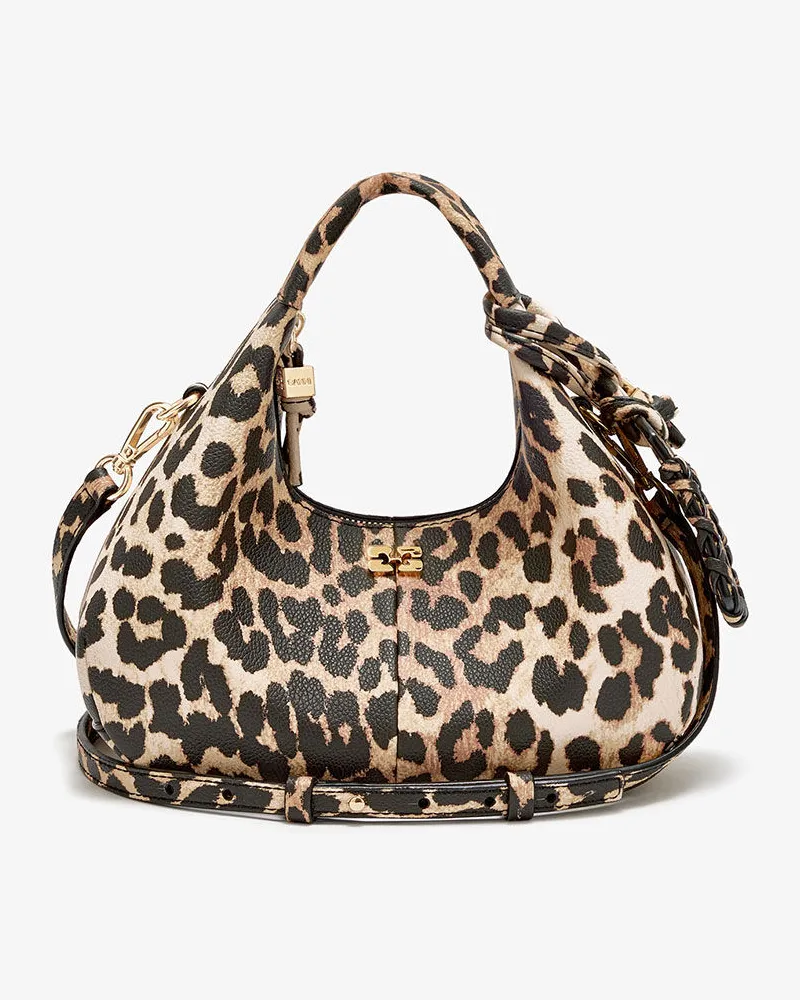 Ganni Mini Hobo, genarbt in Leopard braun Braun