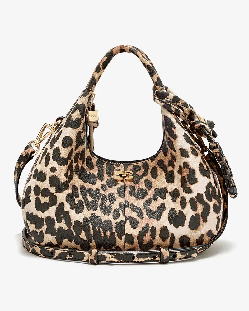 Ganni Mini Hobo Bag in Grained Leopard braun Braun