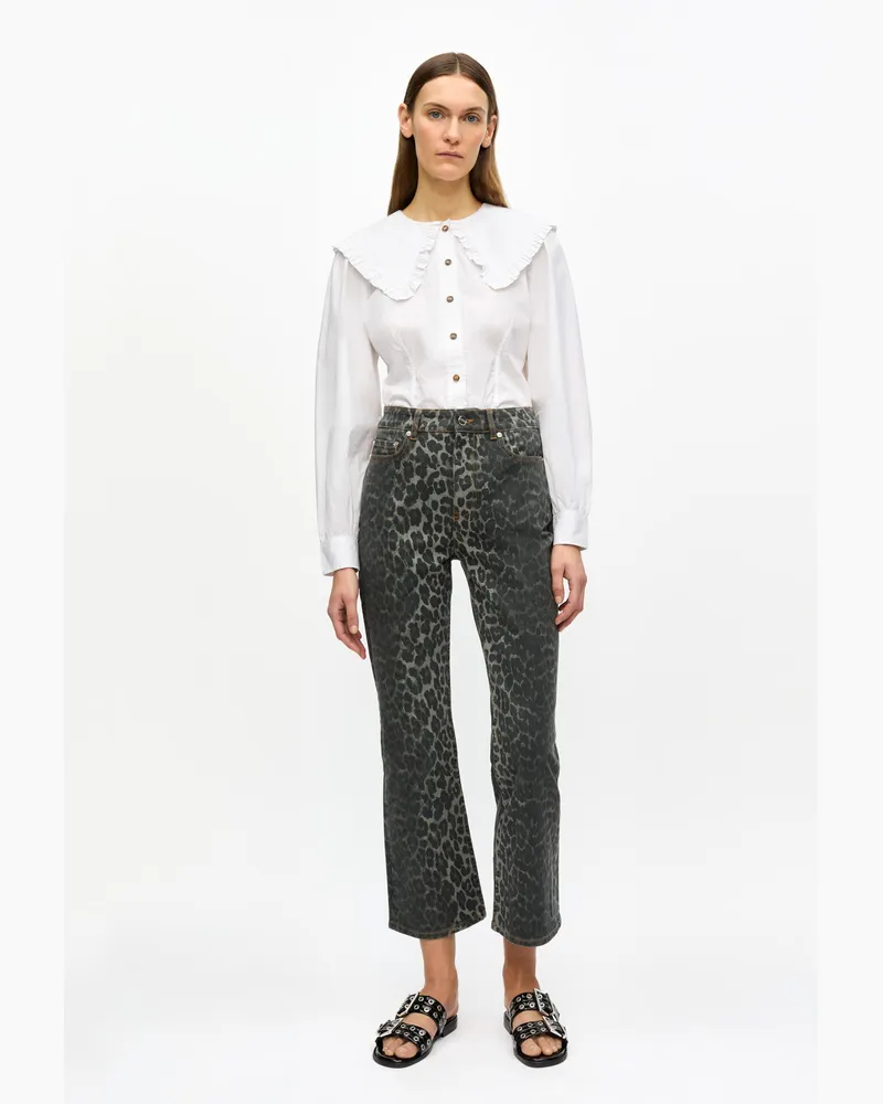 Ganni Gray Pinstripe Graue Betzy-Jeans mit Leopardenmuster Baumwolle - Größe Gray