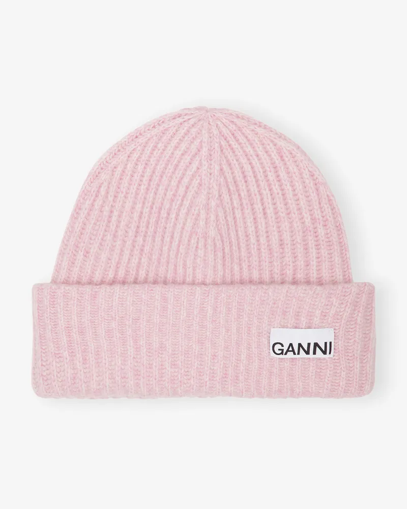 Ganni Oversized Woll-Rippstrickmütze Lilac Sachet Lilac