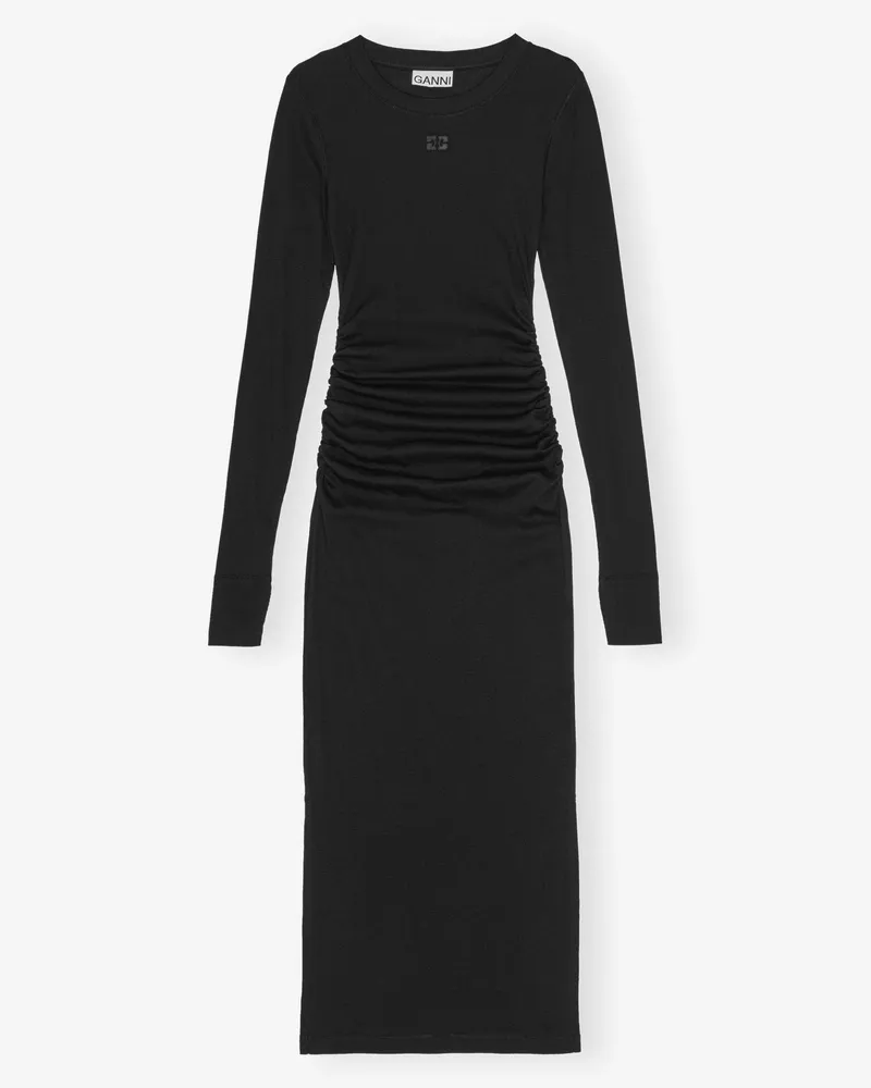 Ganni schwarz Schwarzes geripptes langes Kleid Elastan - Größe Schwarz